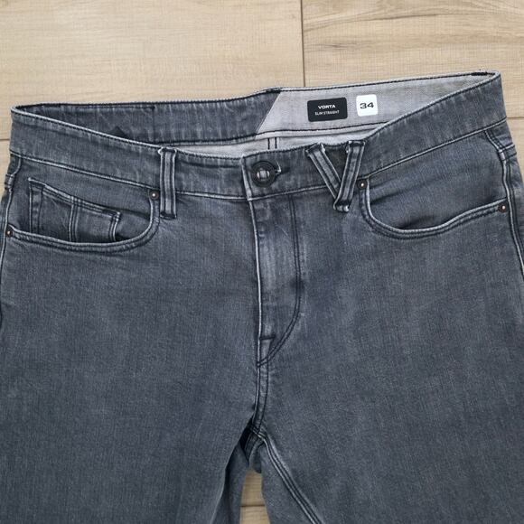 Volcom Vorta Slim Straight Gray Black Jeans Men Sz 34 x 32 - Picture 7 of 8